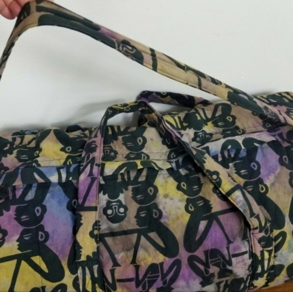 Vintage 90s Flamingo's Fit To Be Tied Batik Print Tie Dye Oversized Duffle Bag - Picture 1 of 13